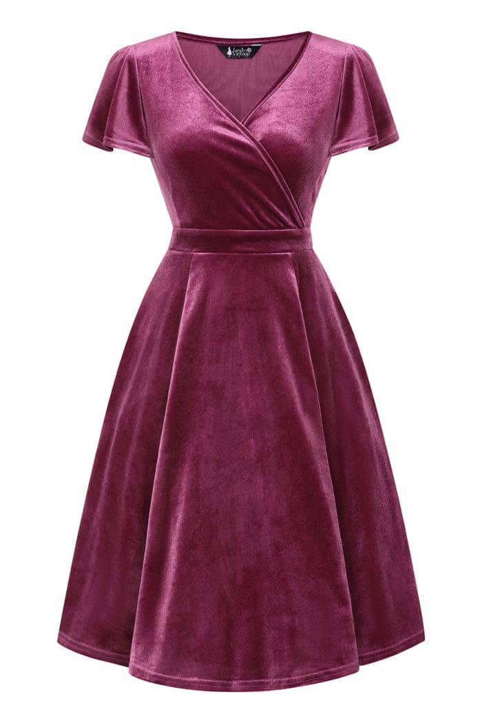 Lyra Mini Dress - Mauve Velvet - Lady V London