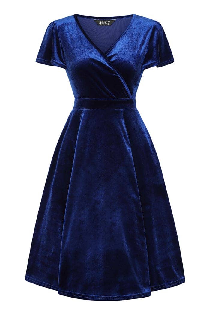 Lyra Mini Dress - Midnight Blue Velvet - Lady V London