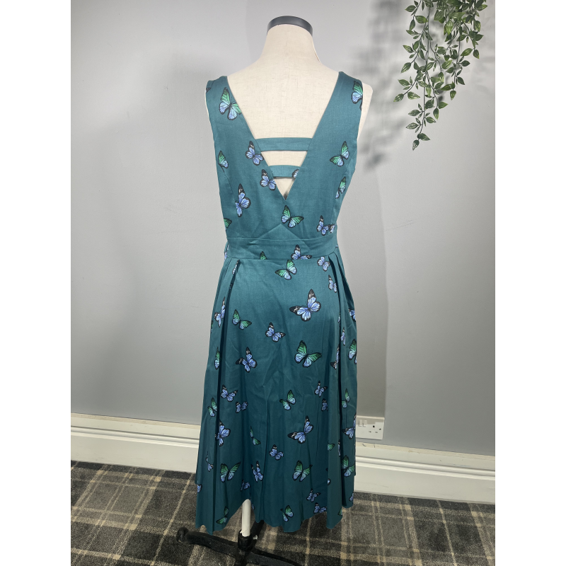 Lady V Dress - Blue Butterflies on Teal (14), Lady V London