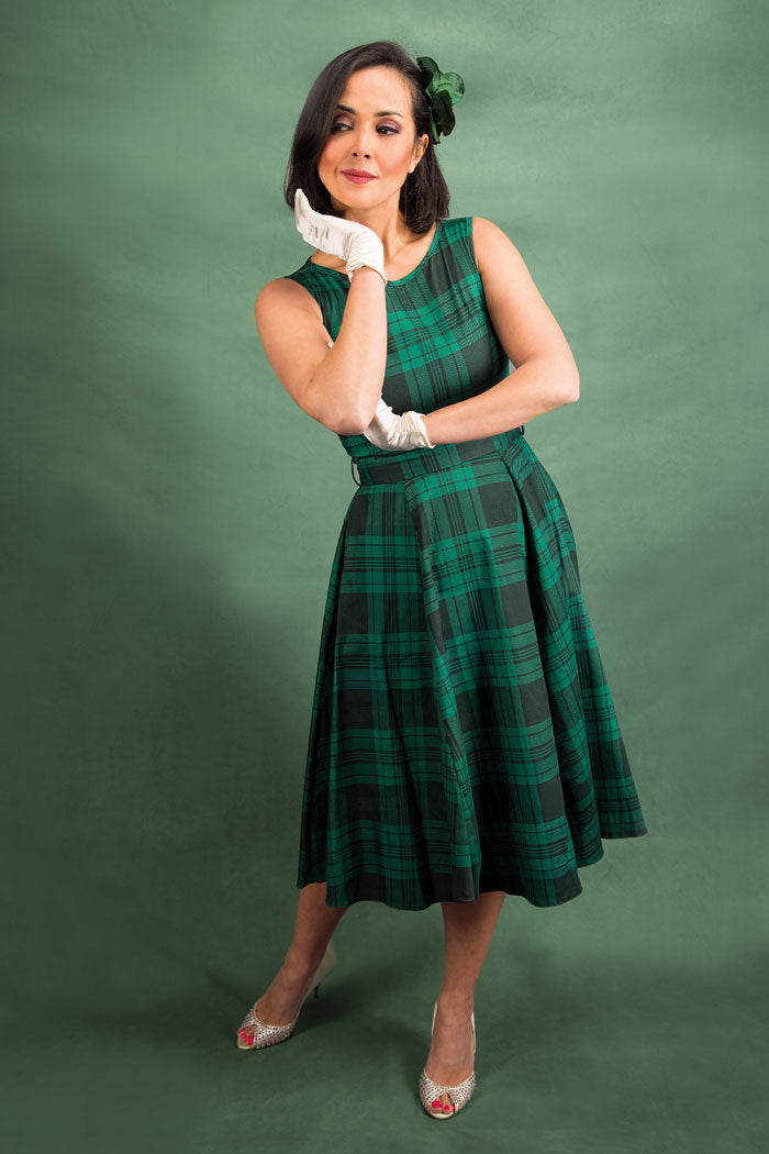 Hepburn Dress - Galway Green Tartan, Lady V London