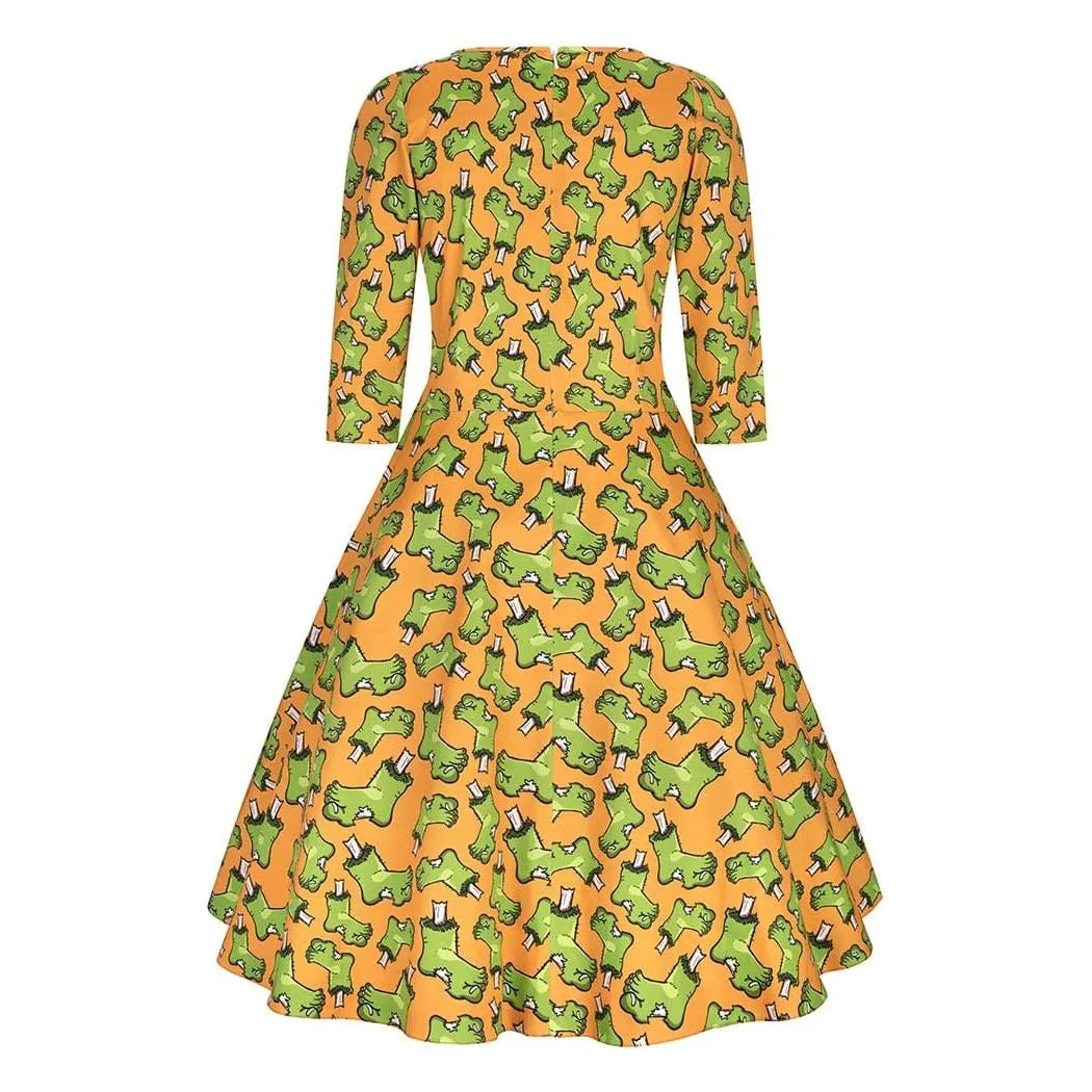 Phoebe Dress - Frankies Foot Orange, Lady V London