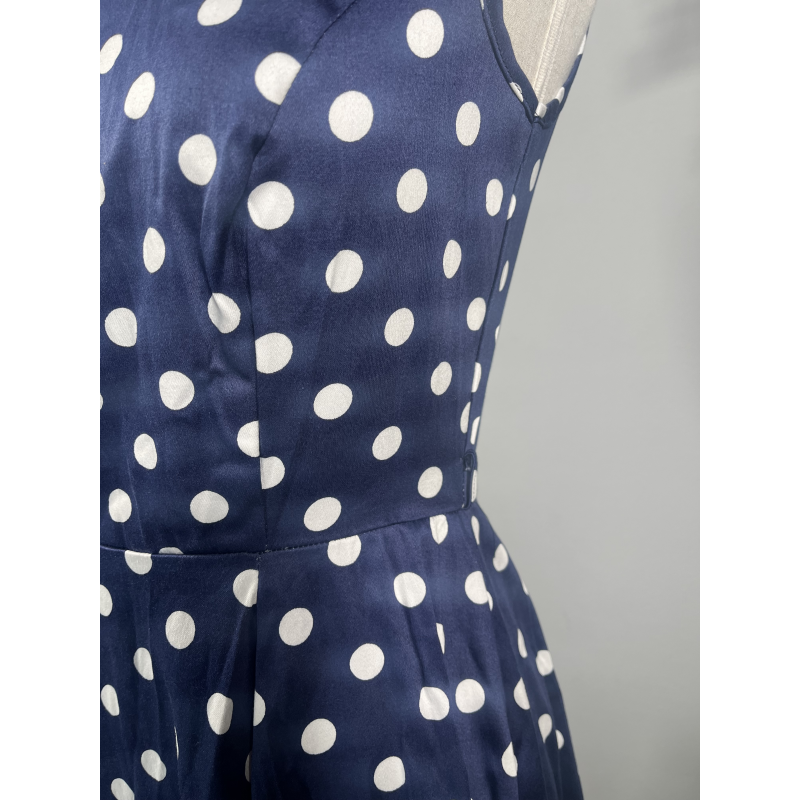 Hepburn Dress - Navy Polka (12), Lady V London