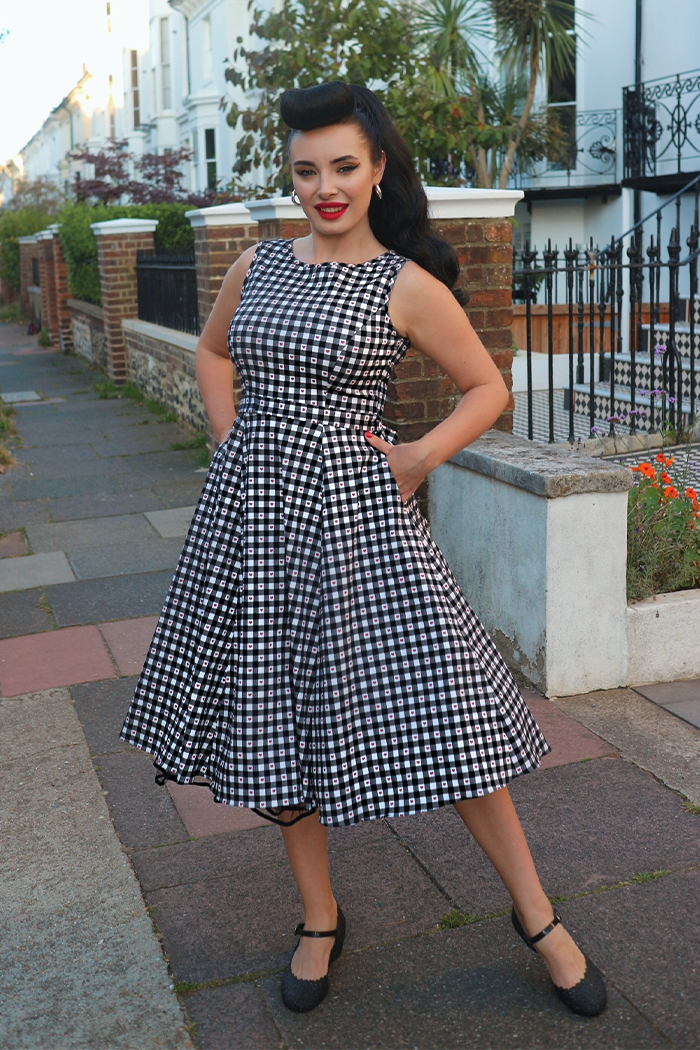 Hepburn Dress - Heart Gingham, Lady V London