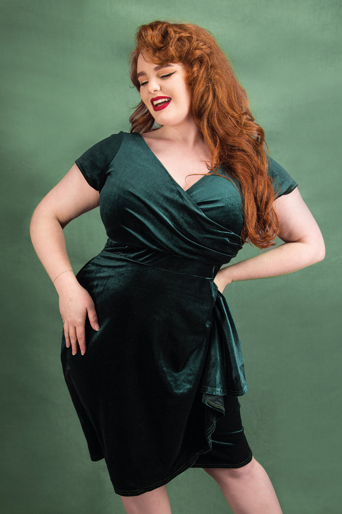 Elsie Dress - Emerald Velvet, Lady V London