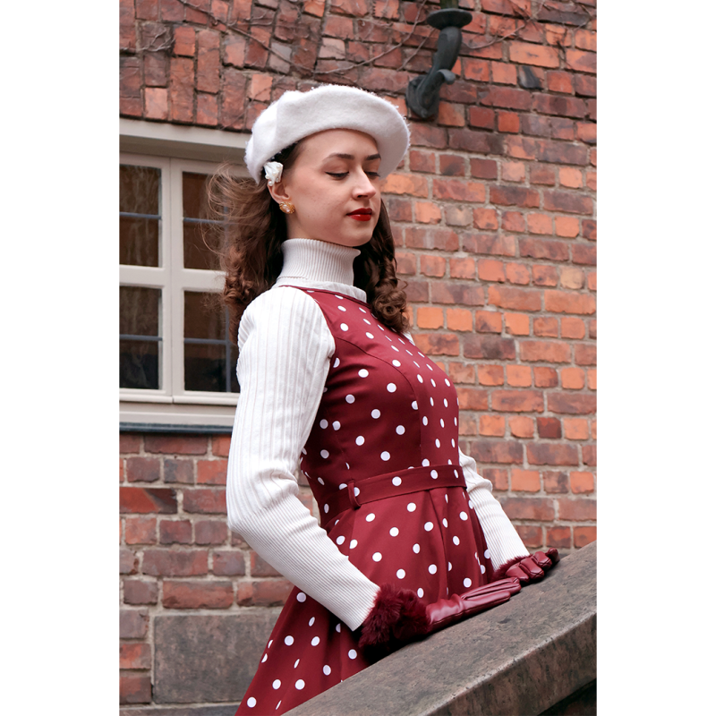 Hepburn Dress - Deep Red Polka Dot