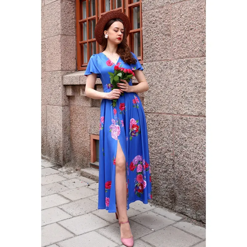 Lyra Maxi Dress - Cobalt Blue Bouquet