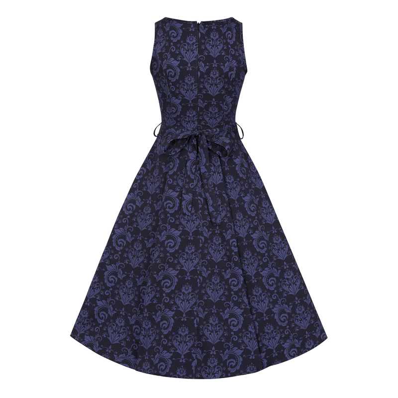 Hepburn Dress - Blue Damask, Lady V London