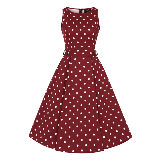 Hepburn Dress - Deep Red Polka Dot, Lady V London