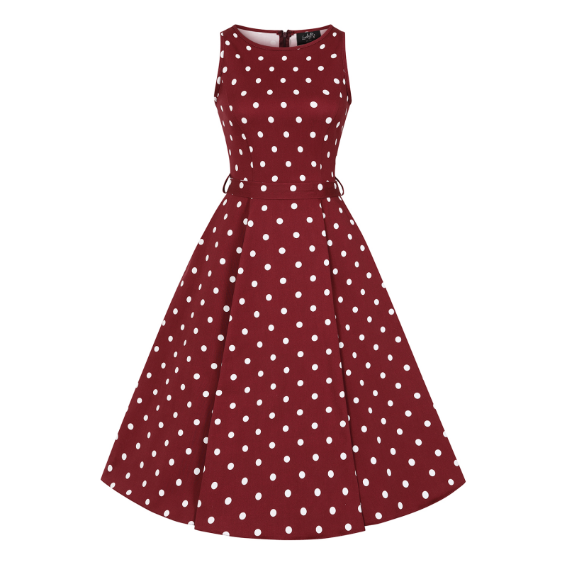 Hepburn Dress - Deep Red Polka Dot