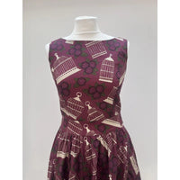 Thumbnail for Hepburn Dress - Burgundy Bird Cages (10), Lady V London