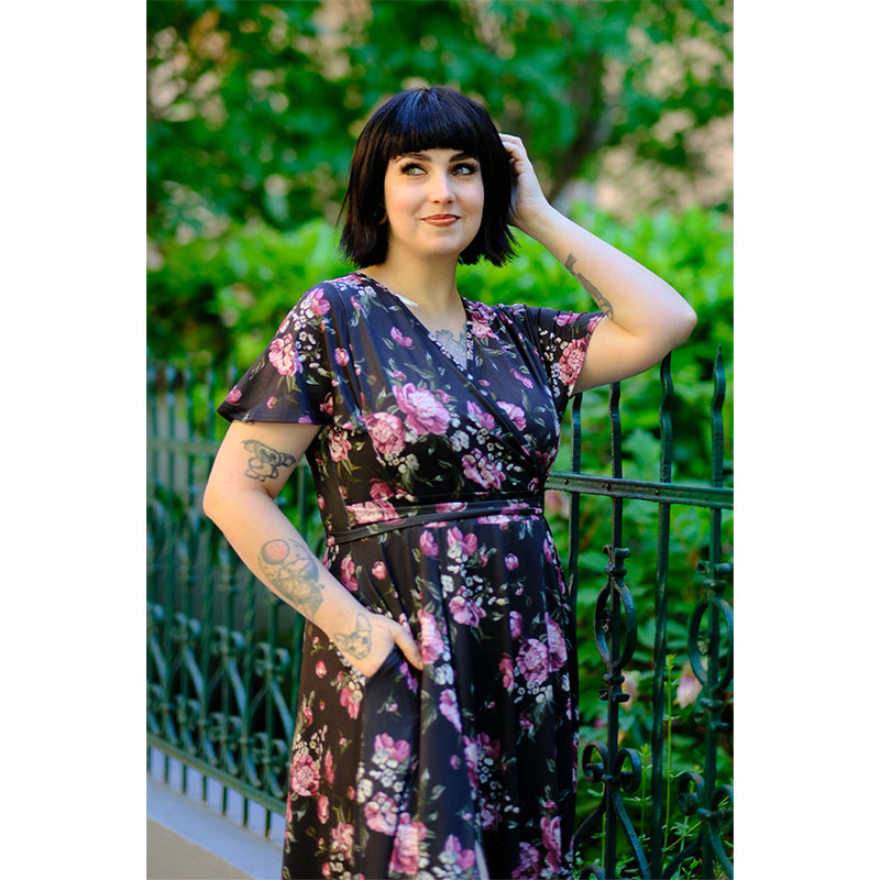 Lyra - Maxi Dress - Pink Blooms on Black