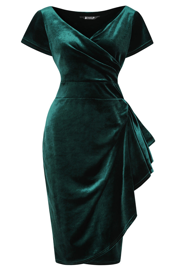 Elsie Dress - Emerald Velvet, Lady V London