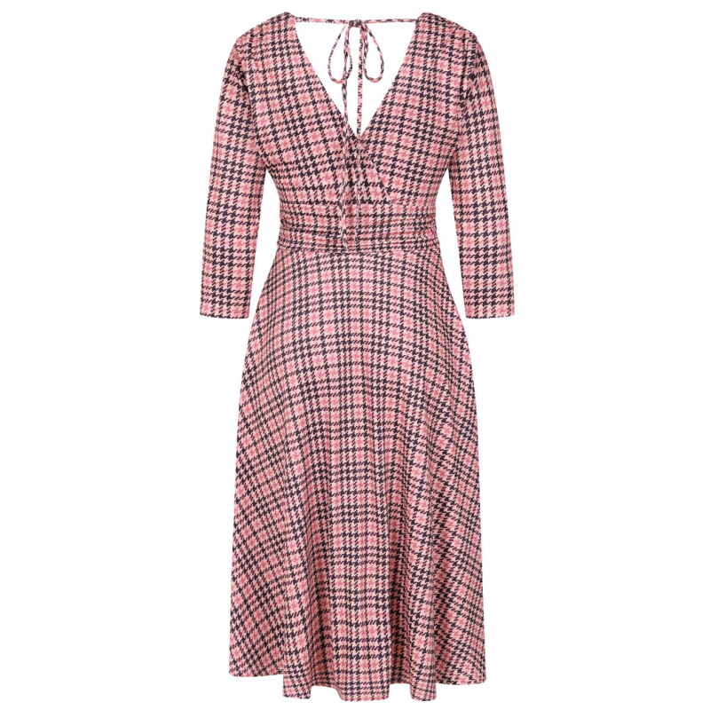 Arabella Dress - Pink Houndstooth, Lady V London