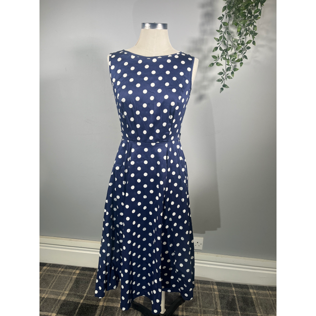 Hepburn Dress - Navy Polka (12), Lady V London