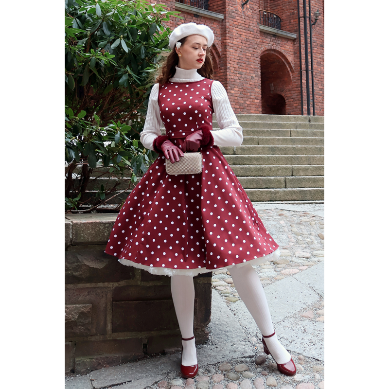 Hepburn Dress - Deep Red Polka Dot