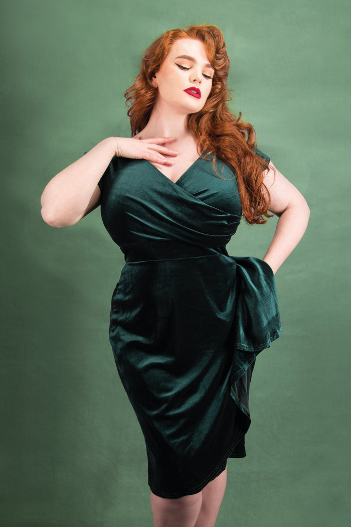 Elsie Dress - Emerald Velvet, Lady V London