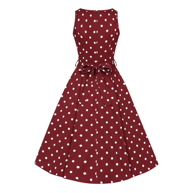 Hepburn Dress - Deep Red Polka Dot, Lady V London