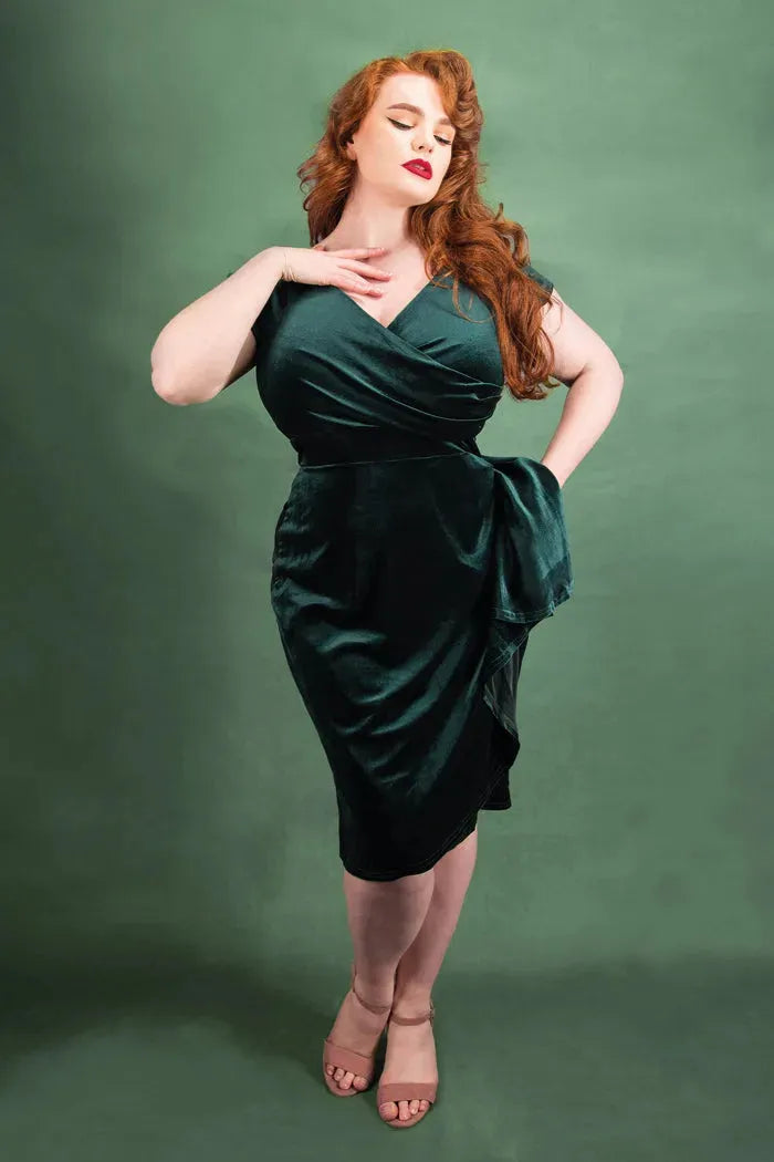 Elsie Dress - Emerald Velvet, Lady V London