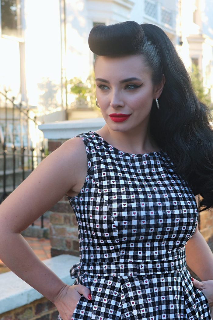 Hepburn Dress - Heart Gingham, Lady V London