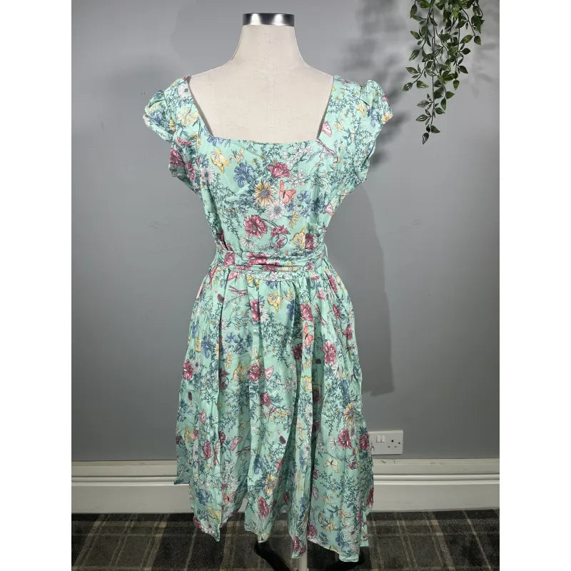 Swing Dress - Pastel Green Butterflies (18), Lady V London