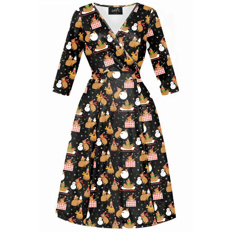 Lyra Dress - Capybara Christmas