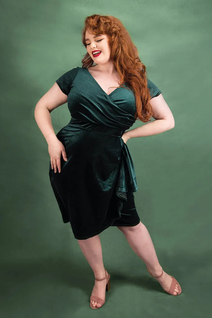 Elsie Dress - Emerald Velvet, Lady V London