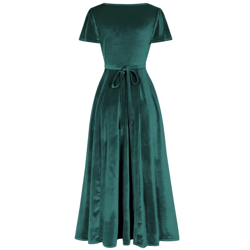 Lyra Maxi Dress - Emerald Green Velvet Lady V London Lyra Maxi Dress - Emerald Green Velvet Lady V London