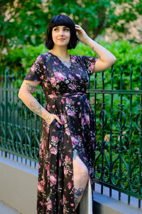 Thumbnail for Lyra - Maxi Dress - Pink Blooms on Black