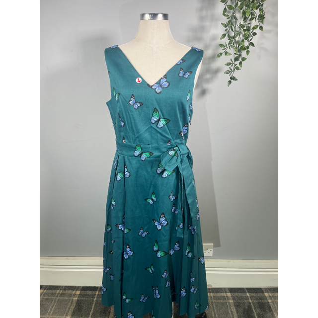 Lady V Dress - Blue Butterflies on Teal (14), Lady V London