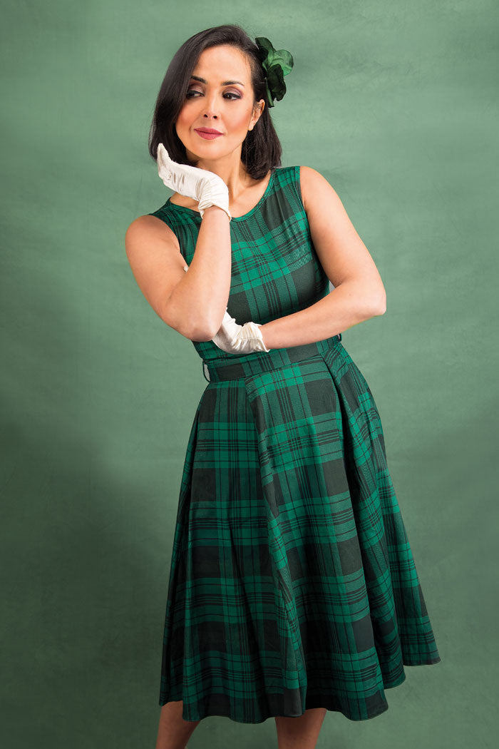 Hepburn Dress - Galway Green Tartan, Lady V London