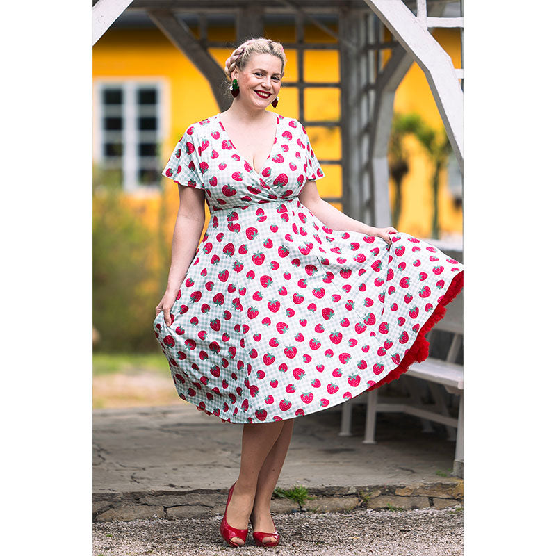 Lyra - Short Sleeve Dress - Strawberry Gingham
