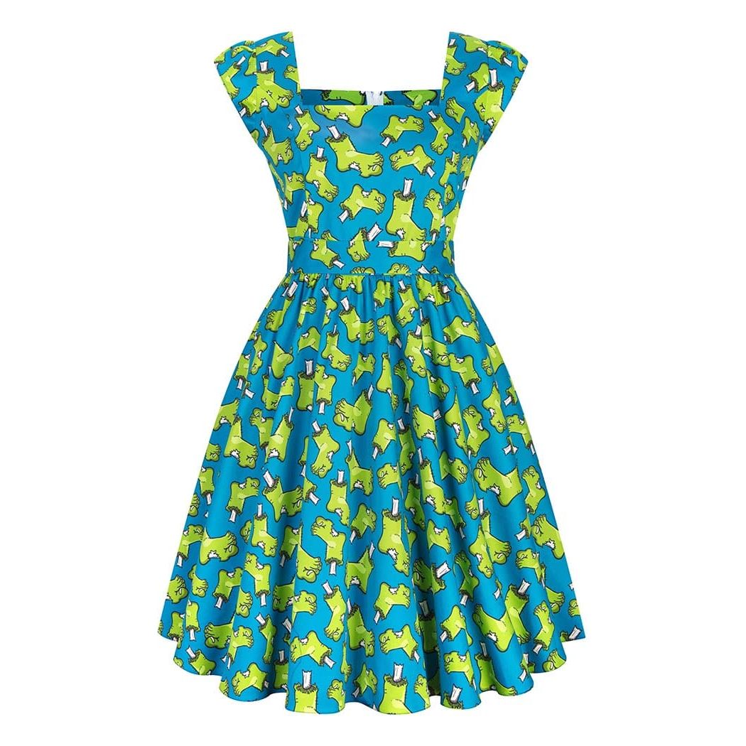 Swing Dress - Frankies Foot Blue, Lady V London