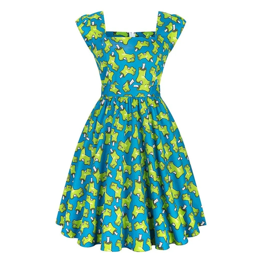 Swing Dress - Frankies Foot Blue, Lady V London