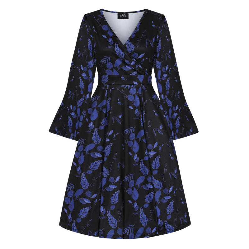 Zelda Dress - Blue Leaves, Lady V London