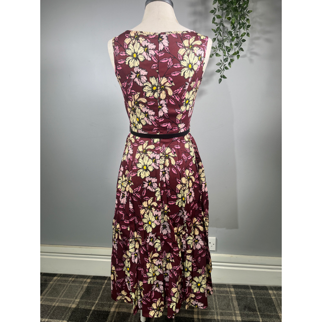 Hepburn Dress - Maroon Flowers (08), Lady V London