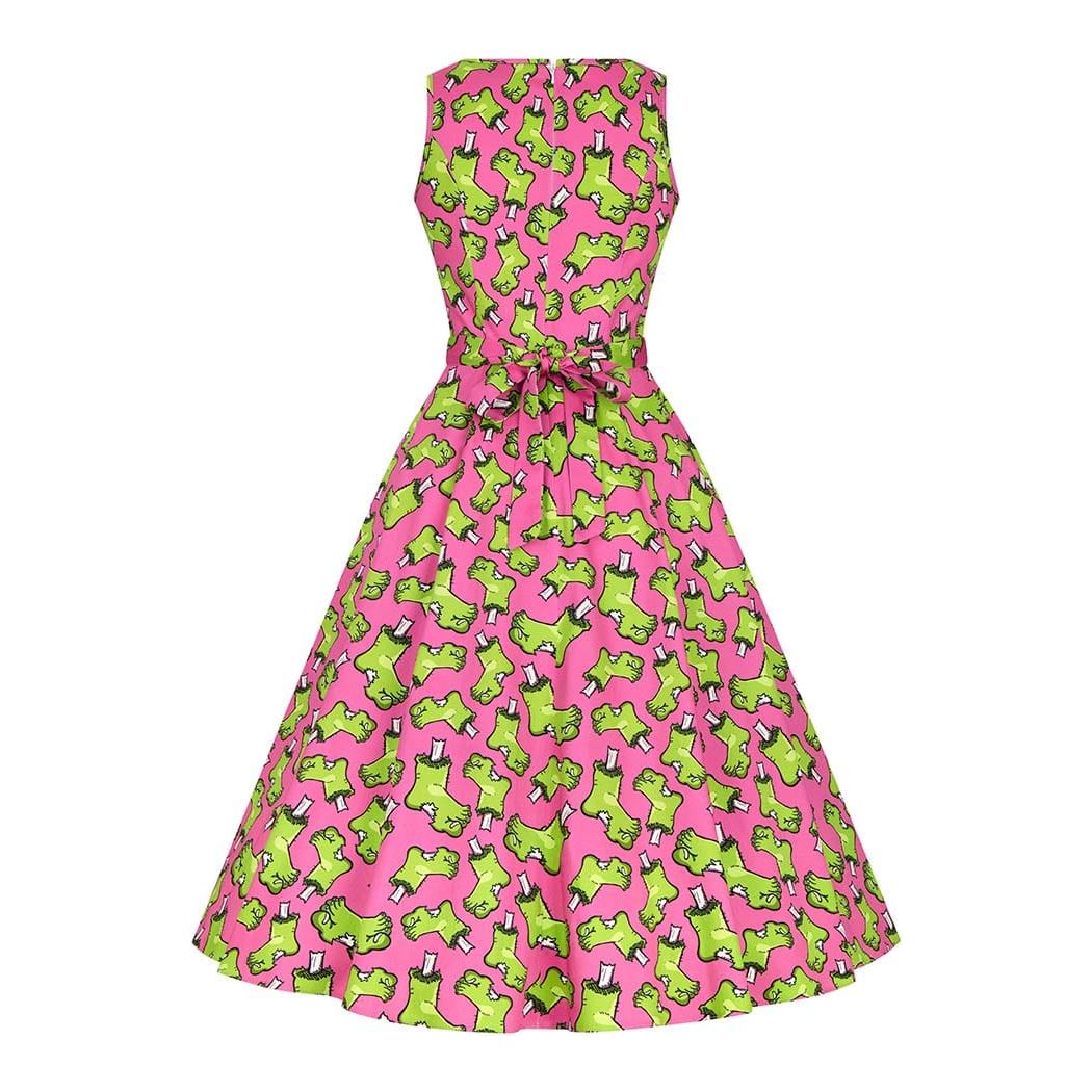 Hepburn Dress - Frankies Foot Pink, Lady V London