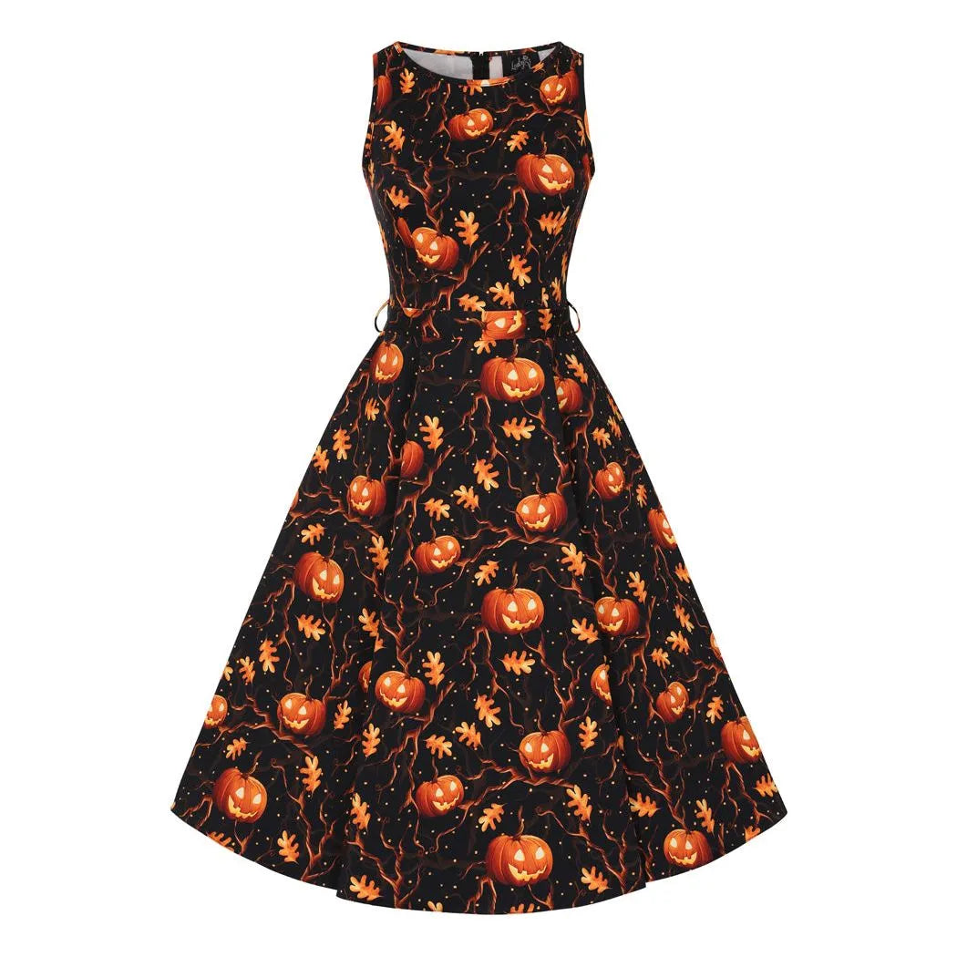 Hepburn Dress - Pumpkin Forest, Lady V London