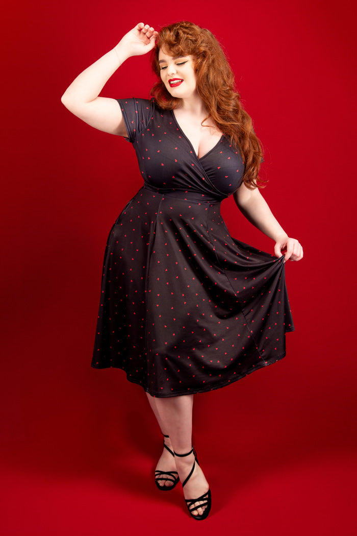 Lyra Dress - Red Hearts on Black, Lady V London