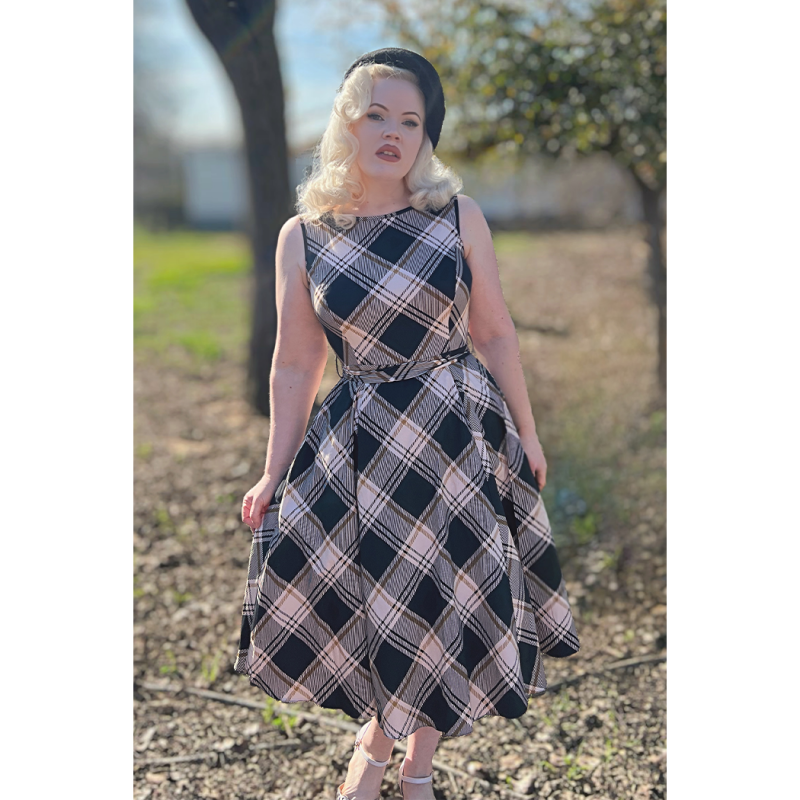 Hepburn Dress - Dark Tartan