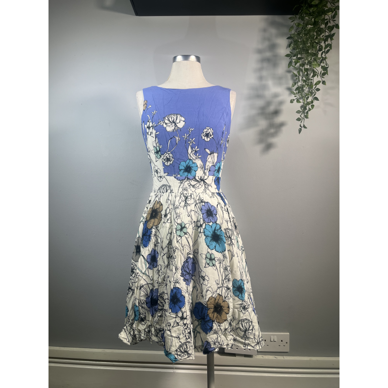 Tea Dress - Blue Flower Border (12), Lady V London