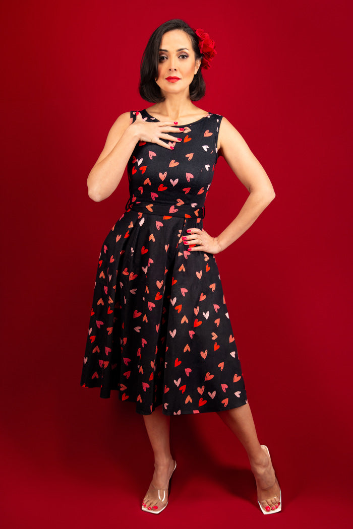 Hepburn Dress - Confetti Hearts, Lady V London