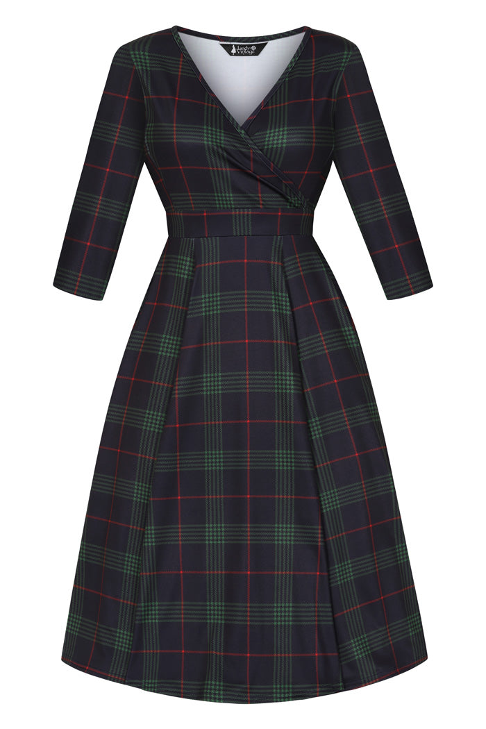 Lyra Dress - Navy Tartan, Lady V London