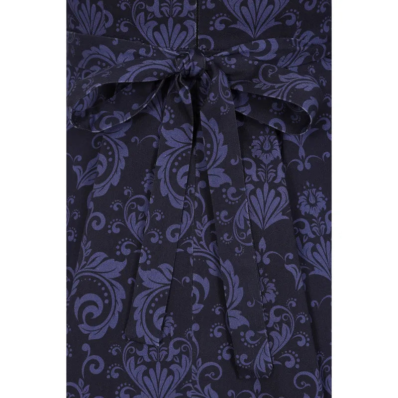 Hepburn Dress - Blue Damask, Lady V London