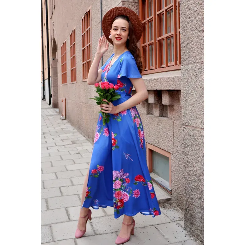 Lyra Maxi Dress - Cobalt Blue Bouquet