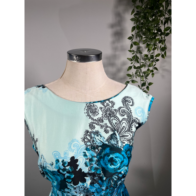 Leila Dress - Blue Damask Border (12), Lady V London