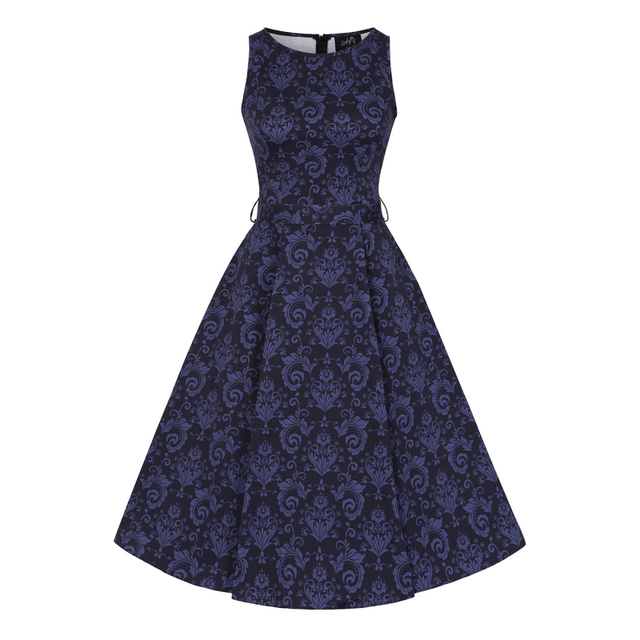 Hepburn Dress - Blue Damask, Lady V London