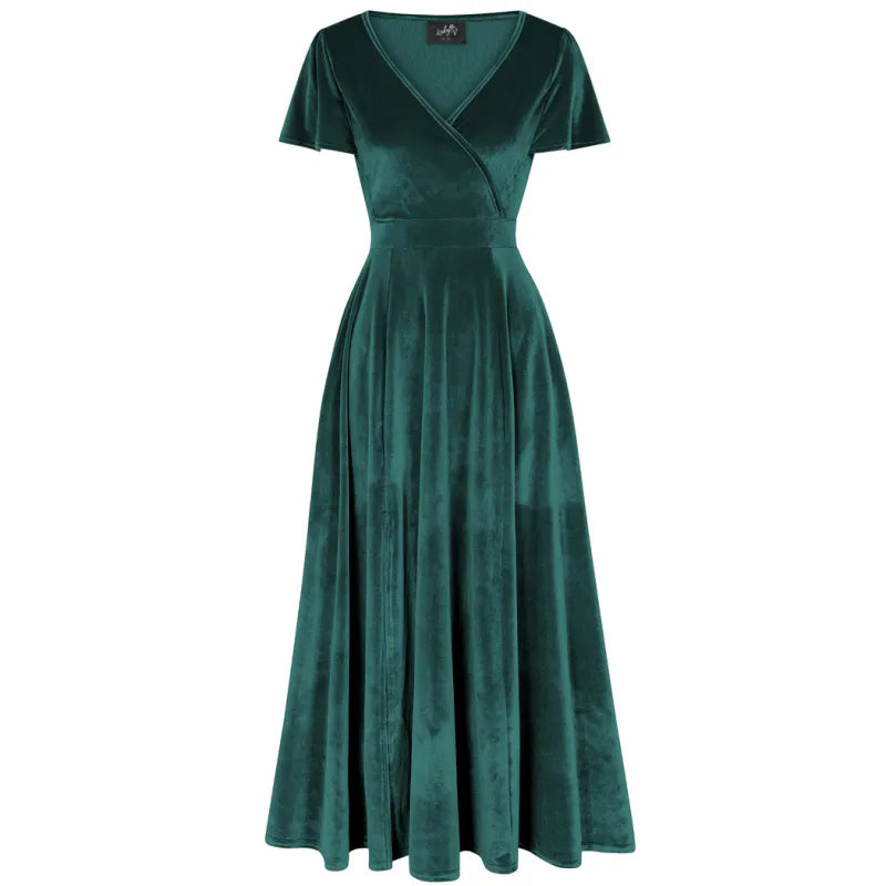 Lyra Maxi Dress - Emerald Green Velvet Lady V London Lyra Maxi Dress - Emerald Green Velvet Lady V London
