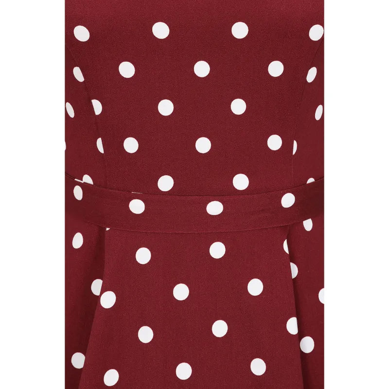 Hepburn Dress - Deep Red Polka Dot, Lady V London