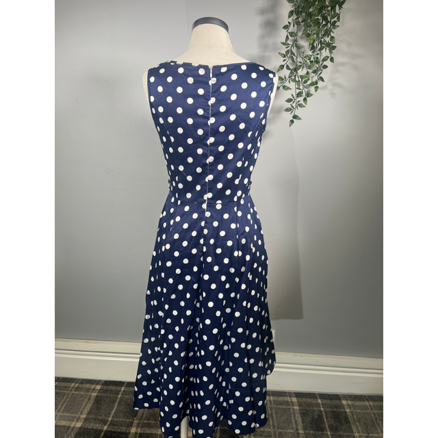 Hepburn Dress - Navy Polka (12), Lady V London