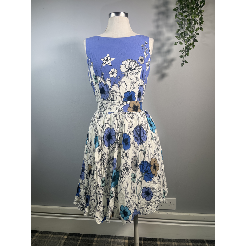 Tea Dress - Blue Flower Border (14), Lady V London